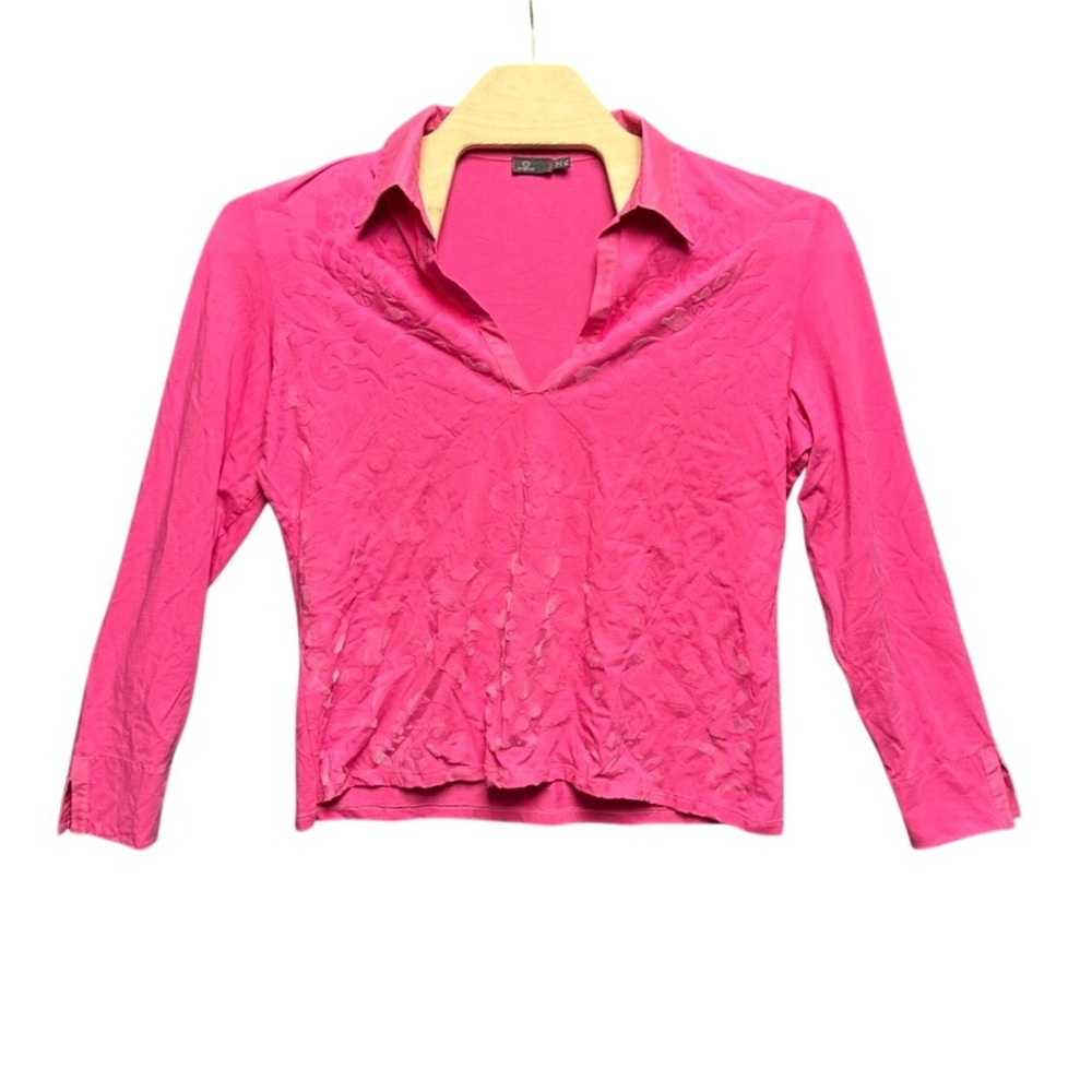Dismero Italy Womens XL Pink Burnout Damask Floral V-Neck Long Sleeve Top
